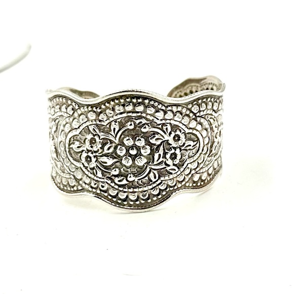 Boho Sterling Silver Cuff Bracelet Vintage Floral Thailand - Picture 9 of 9